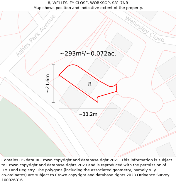 8, WELLESLEY CLOSE, WORKSOP, S81 7NR: Plot and title map