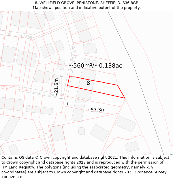 8, WELLFIELD GROVE, PENISTONE, SHEFFIELD, S36 8GP: Plot and title map