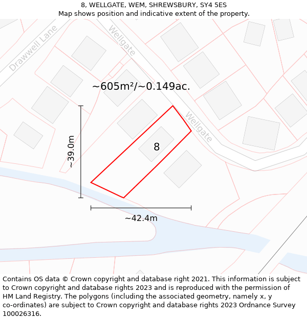 8, WELLGATE, WEM, SHREWSBURY, SY4 5ES: Plot and title map