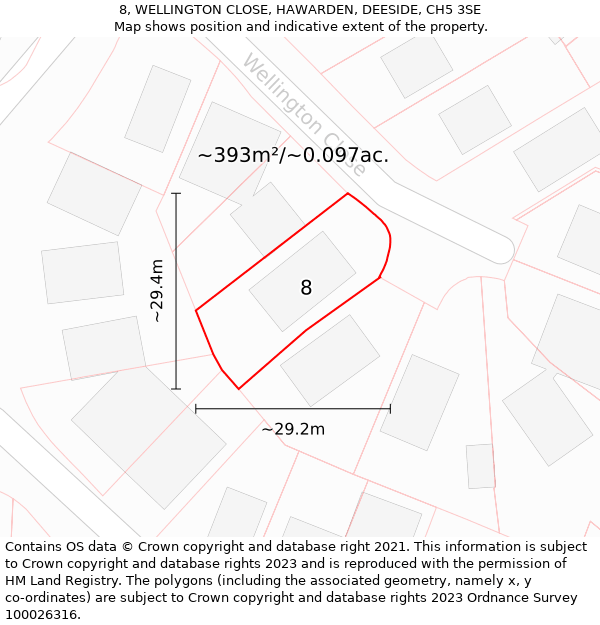 8, WELLINGTON CLOSE, HAWARDEN, DEESIDE, CH5 3SE: Plot and title map