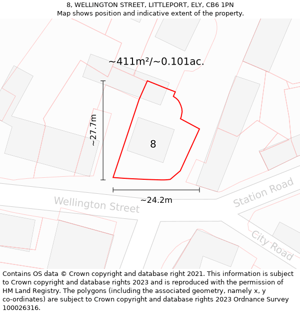 8, WELLINGTON STREET, LITTLEPORT, ELY, CB6 1PN: Plot and title map