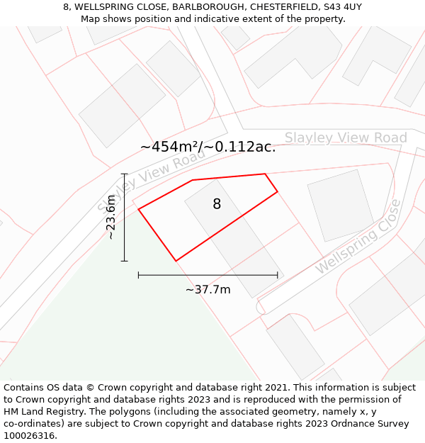 8, WELLSPRING CLOSE, BARLBOROUGH, CHESTERFIELD, S43 4UY: Plot and title map