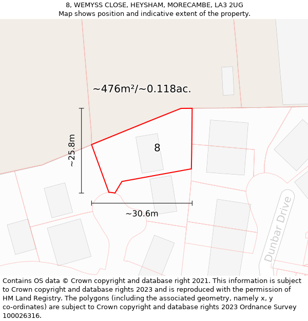 8, WEMYSS CLOSE, HEYSHAM, MORECAMBE, LA3 2UG: Plot and title map