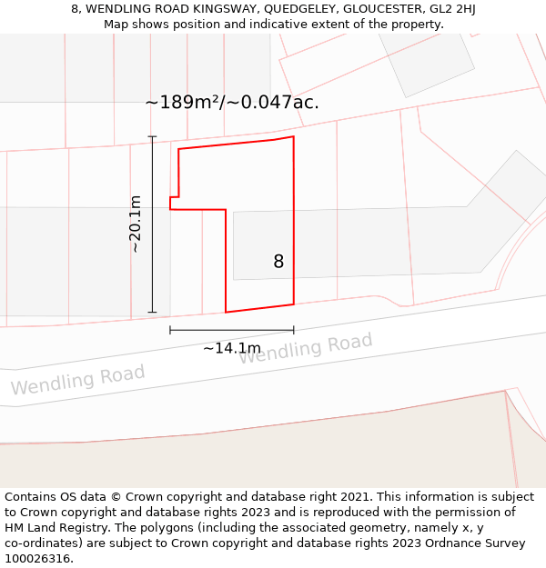 8, WENDLING ROAD KINGSWAY, QUEDGELEY, GLOUCESTER, GL2 2HJ: Plot and title map