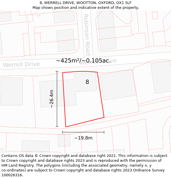 8, WERRELL DRIVE, WOOTTON, OXFORD, OX1 5LF: Plot and title map