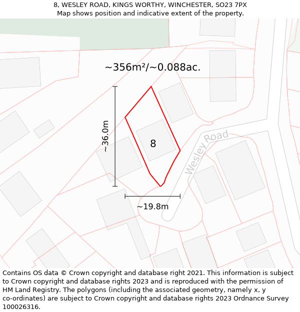 8, WESLEY ROAD, KINGS WORTHY, WINCHESTER, SO23 7PX: Plot and title map