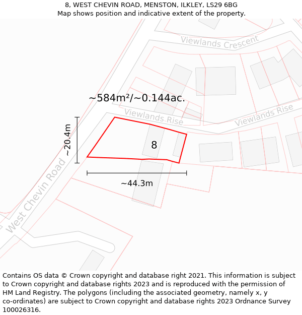 8, WEST CHEVIN ROAD, MENSTON, ILKLEY, LS29 6BG: Plot and title map