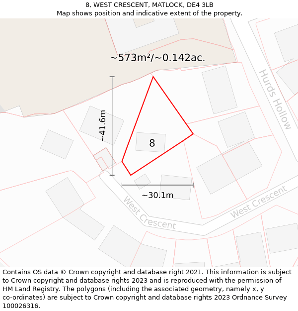 8, WEST CRESCENT, MATLOCK, DE4 3LB: Plot and title map