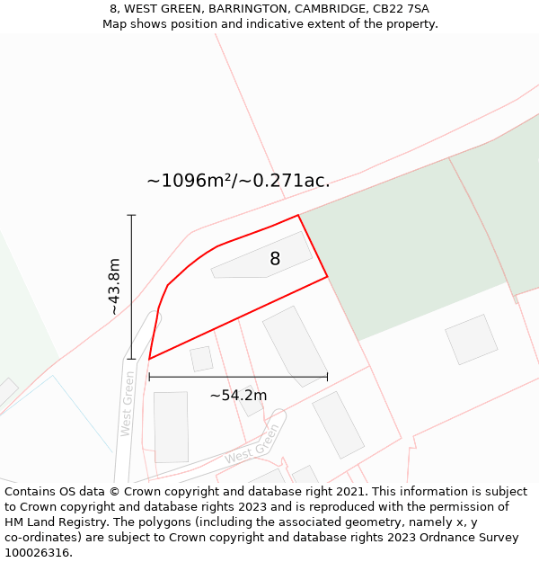 8, WEST GREEN, BARRINGTON, CAMBRIDGE, CB22 7SA: Plot and title map