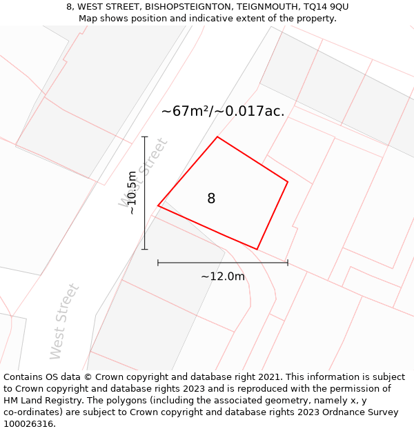 8, WEST STREET, BISHOPSTEIGNTON, TEIGNMOUTH, TQ14 9QU: Plot and title map