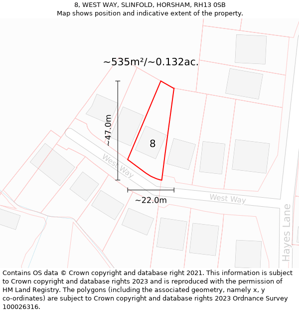 8, WEST WAY, SLINFOLD, HORSHAM, RH13 0SB: Plot and title map