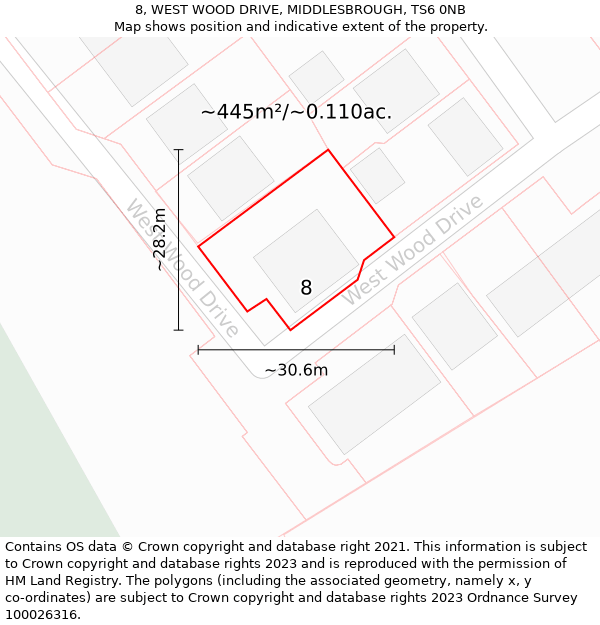 8, WEST WOOD DRIVE, MIDDLESBROUGH, TS6 0NB: Plot and title map