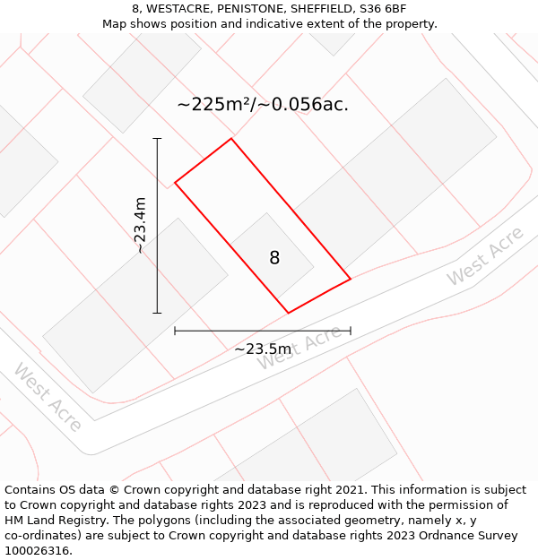 8, WESTACRE, PENISTONE, SHEFFIELD, S36 6BF: Plot and title map