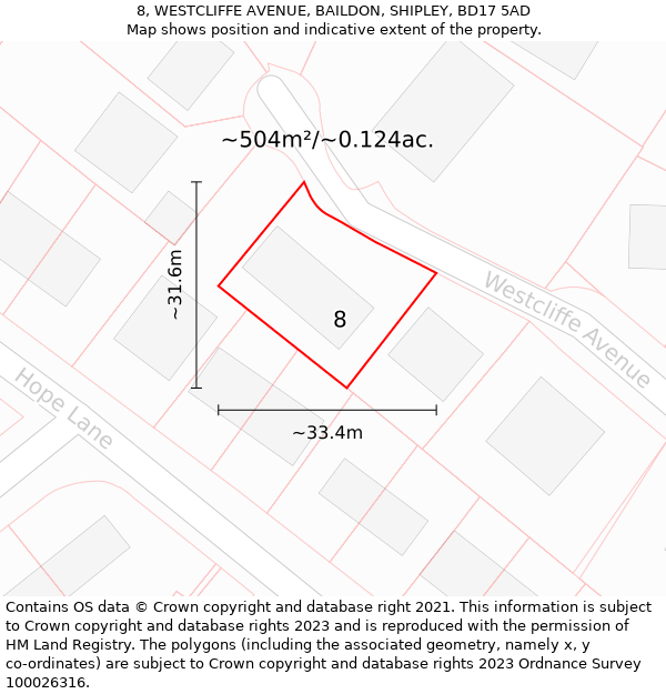 8, WESTCLIFFE AVENUE, BAILDON, SHIPLEY, BD17 5AD: Plot and title map