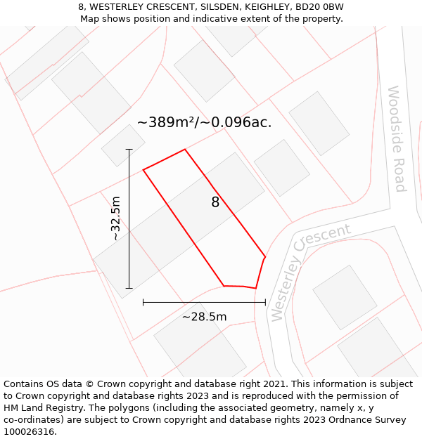 8, WESTERLEY CRESCENT, SILSDEN, KEIGHLEY, BD20 0BW: Plot and title map