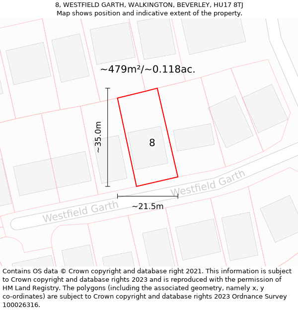 8, WESTFIELD GARTH, WALKINGTON, BEVERLEY, HU17 8TJ: Plot and title map