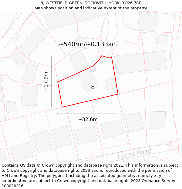 8, WESTFIELD GREEN, TOCKWITH, YORK, YO26 7RE: Plot and title map