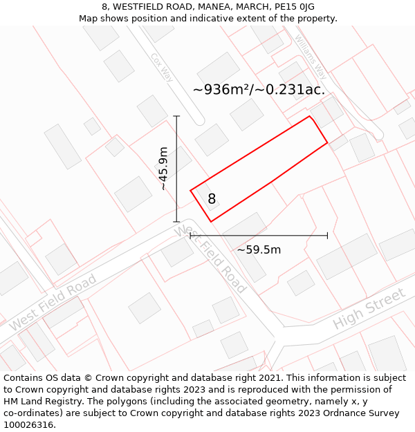 8, WESTFIELD ROAD, MANEA, MARCH, PE15 0JG: Plot and title map