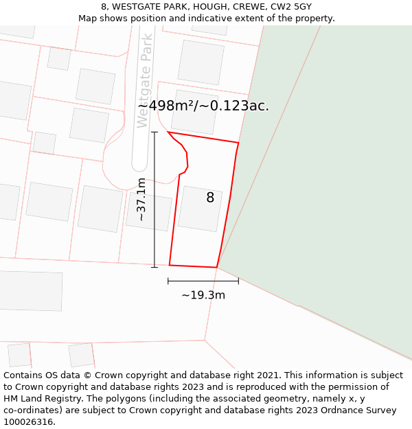 8, WESTGATE PARK, HOUGH, CREWE, CW2 5GY: Plot and title map