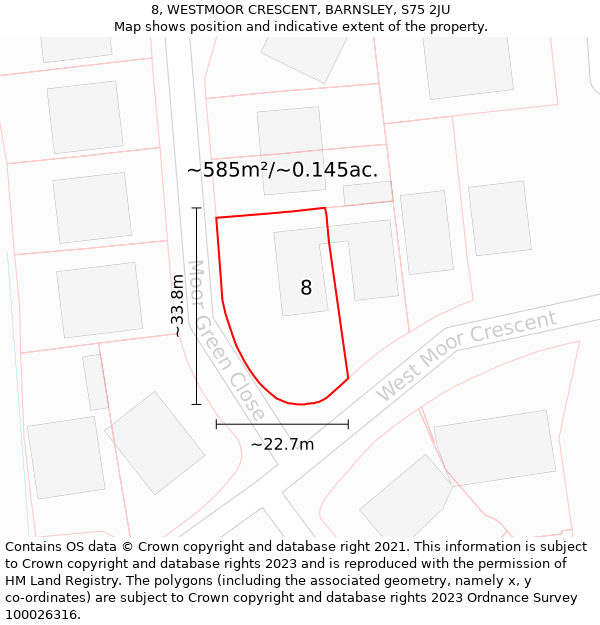 8, WESTMOOR CRESCENT, BARNSLEY, S75 2JU: Plot and title map