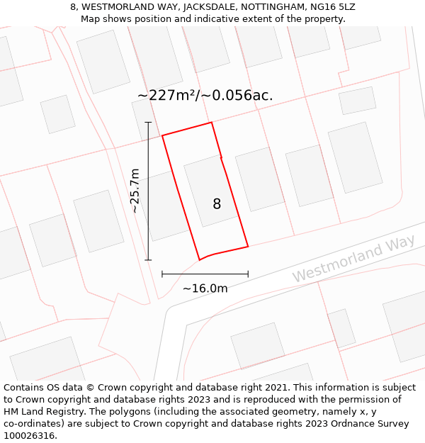 8, WESTMORLAND WAY, JACKSDALE, NOTTINGHAM, NG16 5LZ: Plot and title map