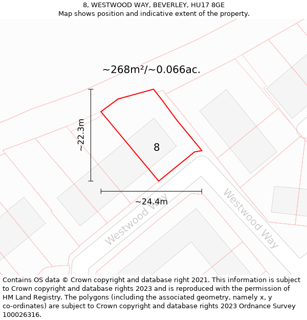 8, WESTWOOD WAY, BEVERLEY, HU17 8GE: Plot and title map