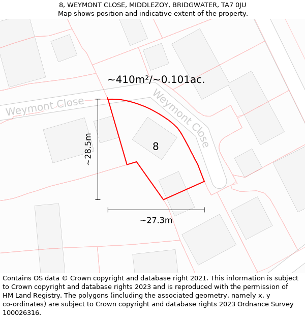 8, WEYMONT CLOSE, MIDDLEZOY, BRIDGWATER, TA7 0JU: Plot and title map