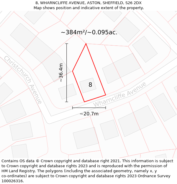 8, WHARNCLIFFE AVENUE, ASTON, SHEFFIELD, S26 2DX: Plot and title map