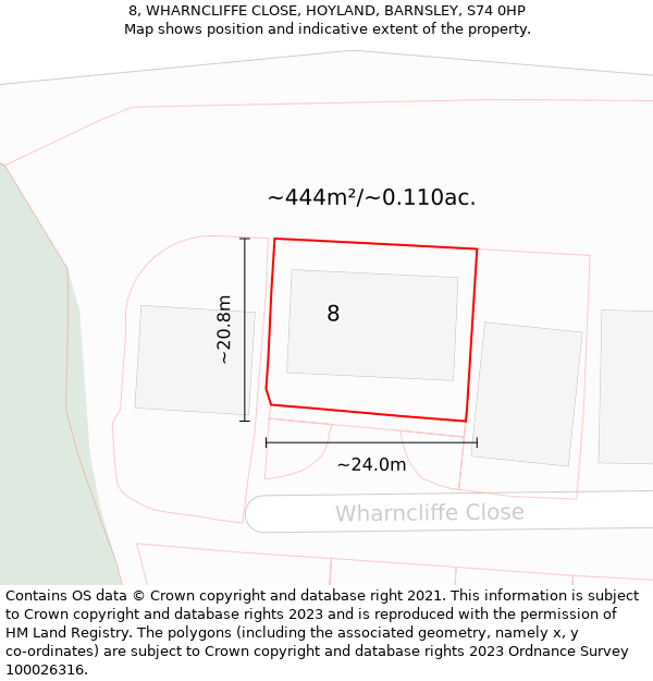 8, WHARNCLIFFE CLOSE, HOYLAND, BARNSLEY, S74 0HP: Plot and title map