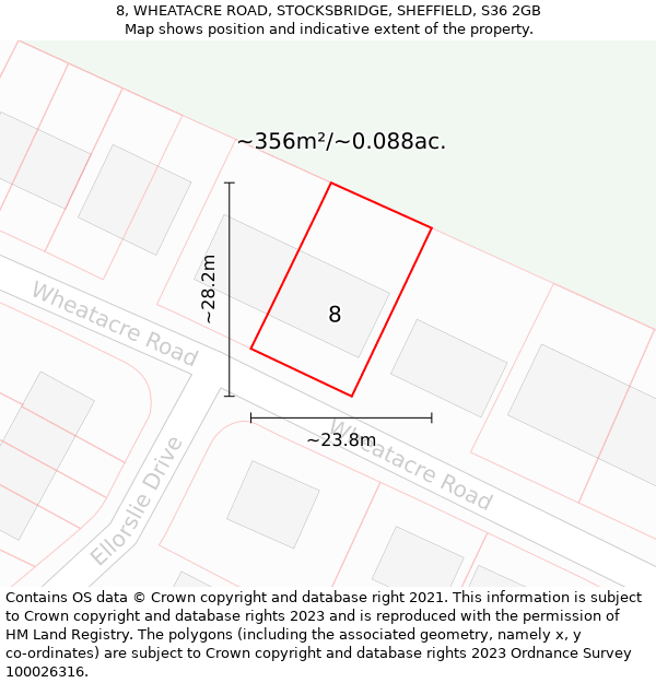 8, WHEATACRE ROAD, STOCKSBRIDGE, SHEFFIELD, S36 2GB: Plot and title map