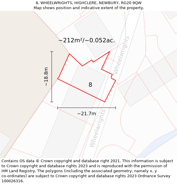 8, WHEELWRIGHTS, HIGHCLERE, NEWBURY, RG20 9QW: Plot and title map