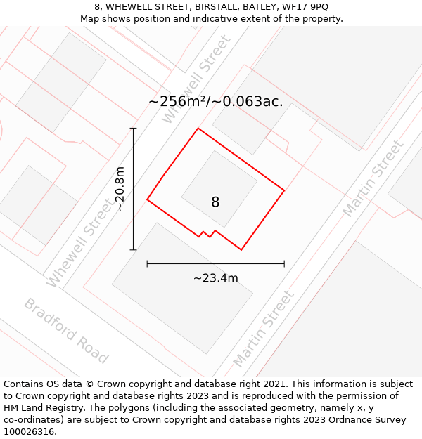 8, WHEWELL STREET, BIRSTALL, BATLEY, WF17 9PQ: Plot and title map