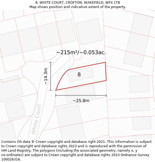 8, WHITE COURT, CROFTON, WAKEFIELD, WF4 1TB: Plot and title map