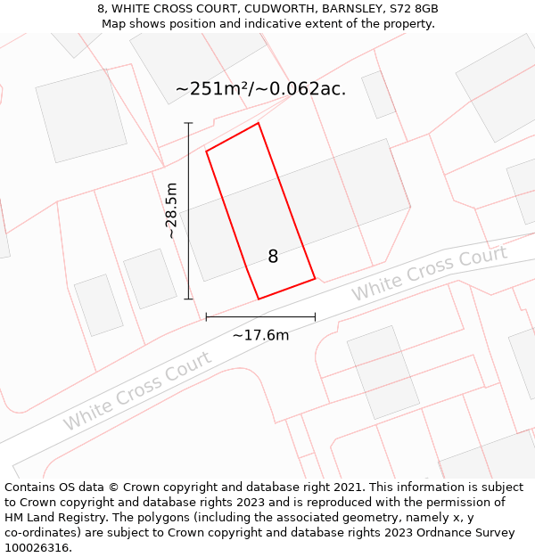 8, WHITE CROSS COURT, CUDWORTH, BARNSLEY, S72 8GB: Plot and title map