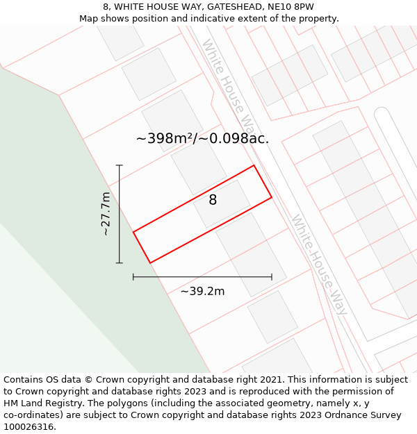 8, WHITE HOUSE WAY, GATESHEAD, NE10 8PW: Plot and title map