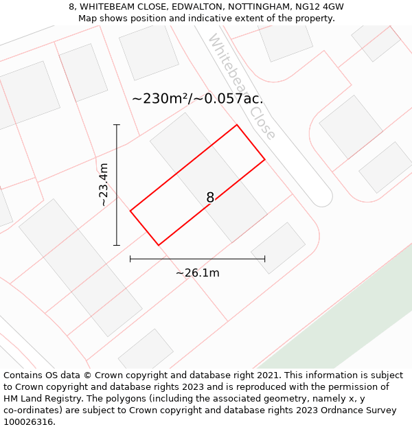 8, WHITEBEAM CLOSE, EDWALTON, NOTTINGHAM, NG12 4GW: Plot and title map