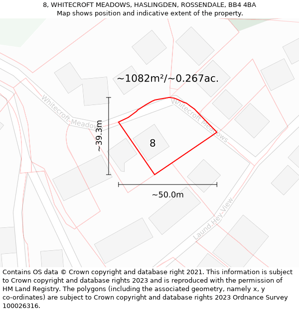 8, WHITECROFT MEADOWS, HASLINGDEN, ROSSENDALE, BB4 4BA: Plot and title map