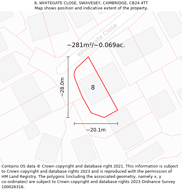 8, WHITEGATE CLOSE, SWAVESEY, CAMBRIDGE, CB24 4TT: Plot and title map