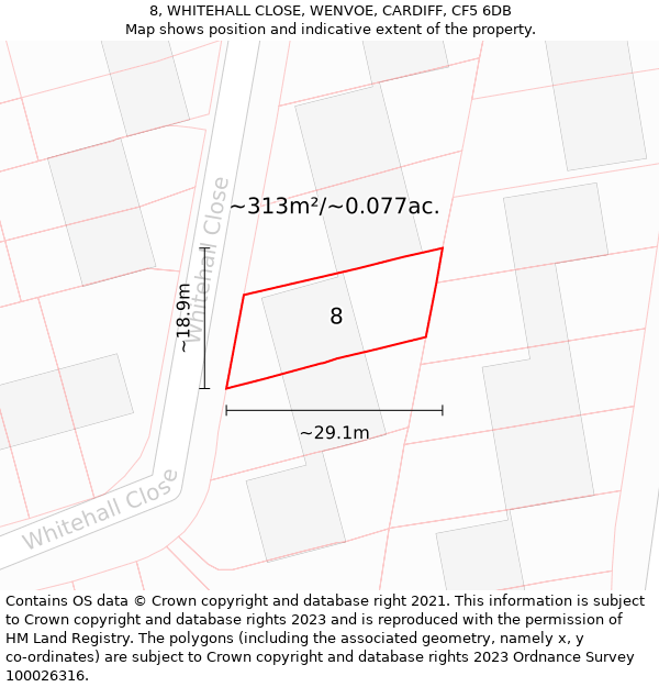 8, WHITEHALL CLOSE, WENVOE, CARDIFF, CF5 6DB: Plot and title map