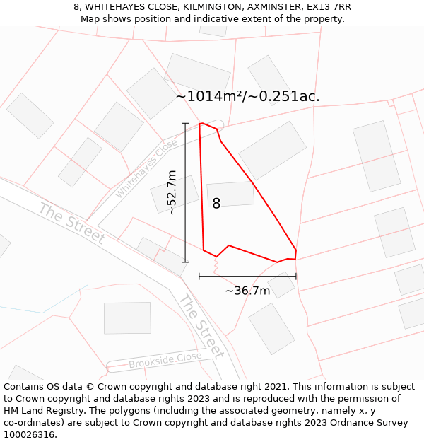 8, WHITEHAYES CLOSE, KILMINGTON, AXMINSTER, EX13 7RR: Plot and title map