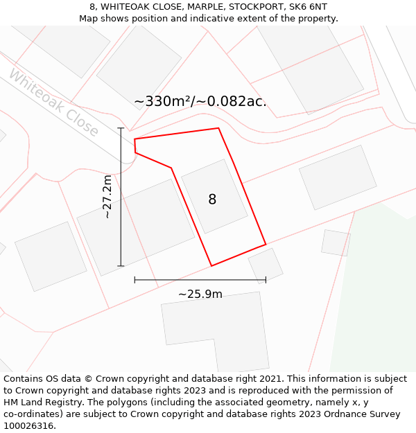 8, WHITEOAK CLOSE, MARPLE, STOCKPORT, SK6 6NT: Plot and title map