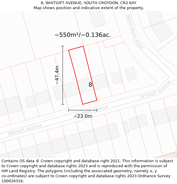 8, WHITGIFT AVENUE, SOUTH CROYDON, CR2 6AY: Plot and title map