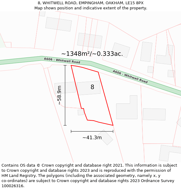 8, WHITWELL ROAD, EMPINGHAM, OAKHAM, LE15 8PX: Plot and title map