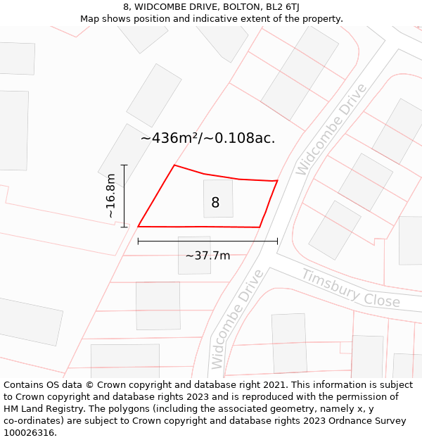 8, WIDCOMBE DRIVE, BOLTON, BL2 6TJ: Plot and title map