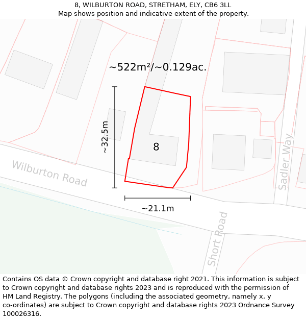 8, WILBURTON ROAD, STRETHAM, ELY, CB6 3LL: Plot and title map