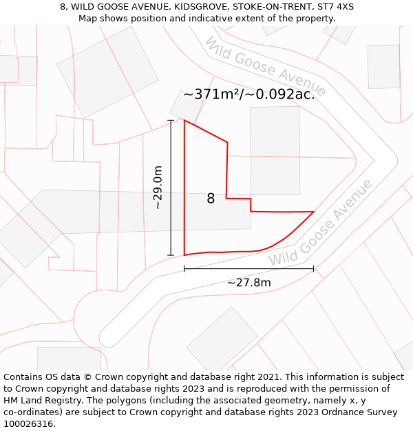 8, WILD GOOSE AVENUE, KIDSGROVE, STOKE-ON-TRENT, ST7 4XS: Plot and title map