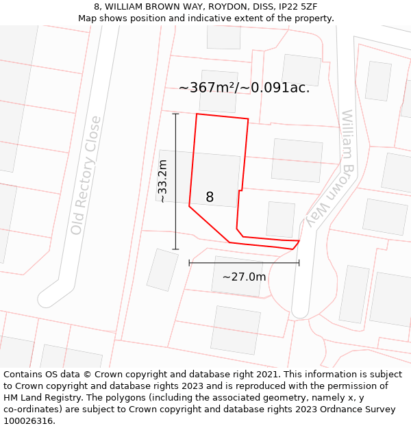 8, WILLIAM BROWN WAY, ROYDON, DISS, IP22 5ZF: Plot and title map