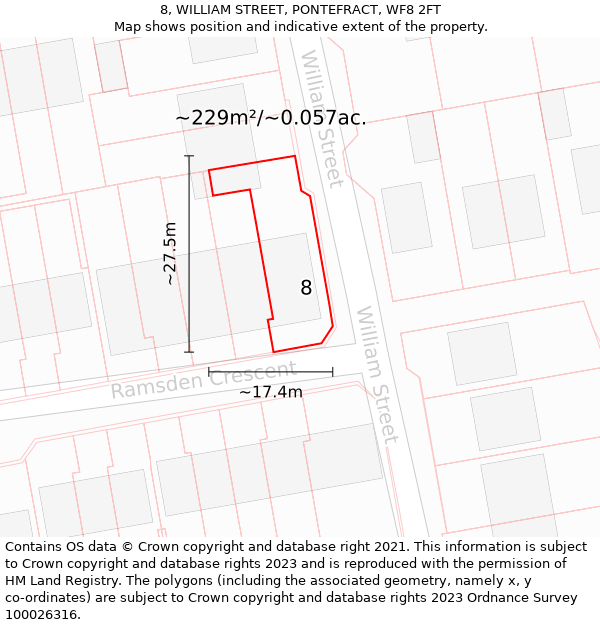 8, WILLIAM STREET, PONTEFRACT, WF8 2FT: Plot and title map