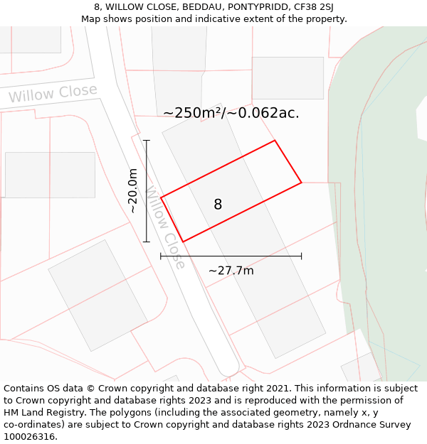 8, WILLOW CLOSE, BEDDAU, PONTYPRIDD, CF38 2SJ: Plot and title map