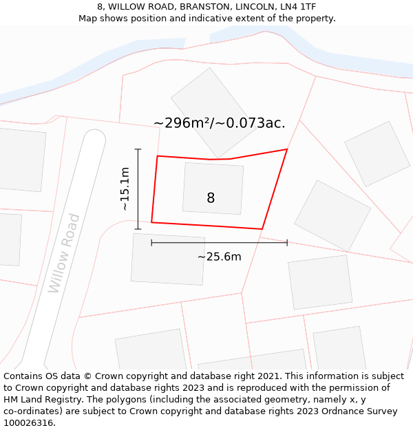 8, WILLOW ROAD, BRANSTON, LINCOLN, LN4 1TF: Plot and title map